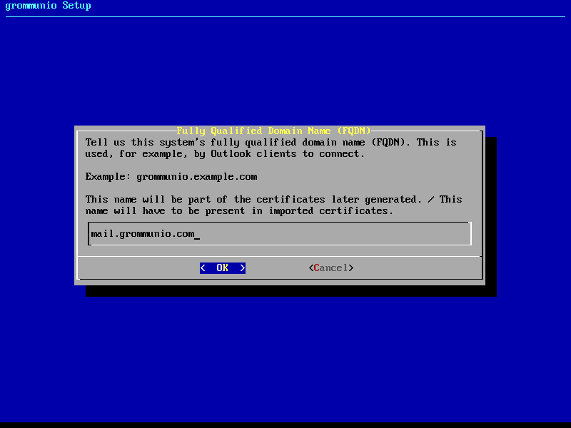 grommunio-setup: setting the fully qualified domain name (fqdn)