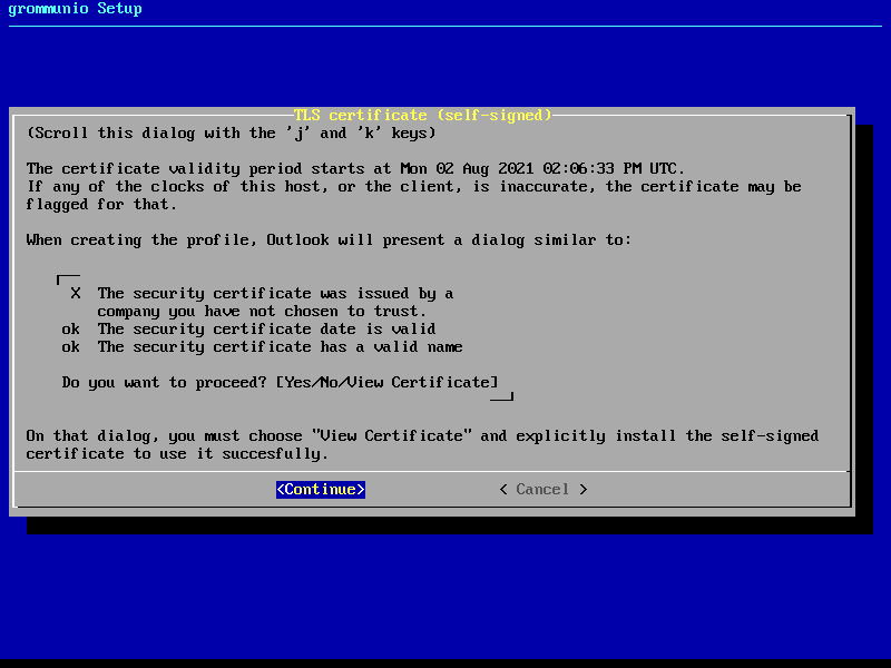 grommunio-setup: Creating a self-signed certificate