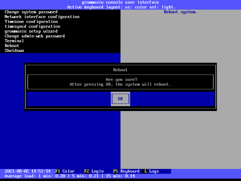 Rebooting grommunio Appliance