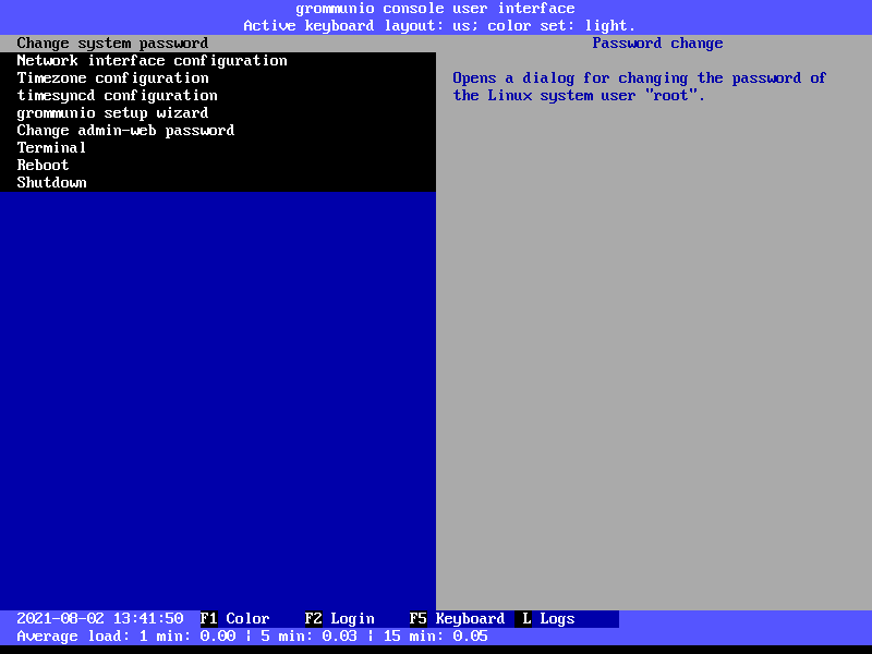 Main configuration screen of grommunio-cui