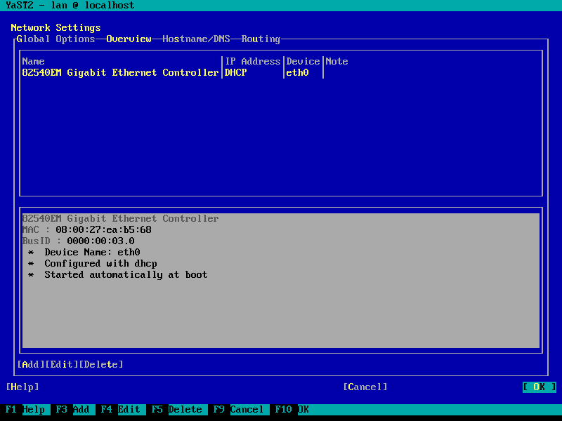 Network configuration with YaST