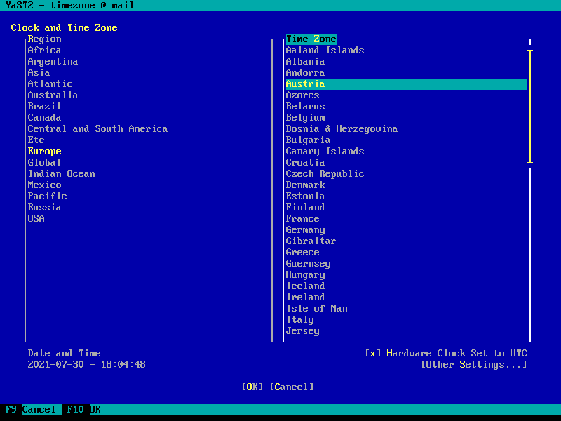 Timezone configuration with YaST