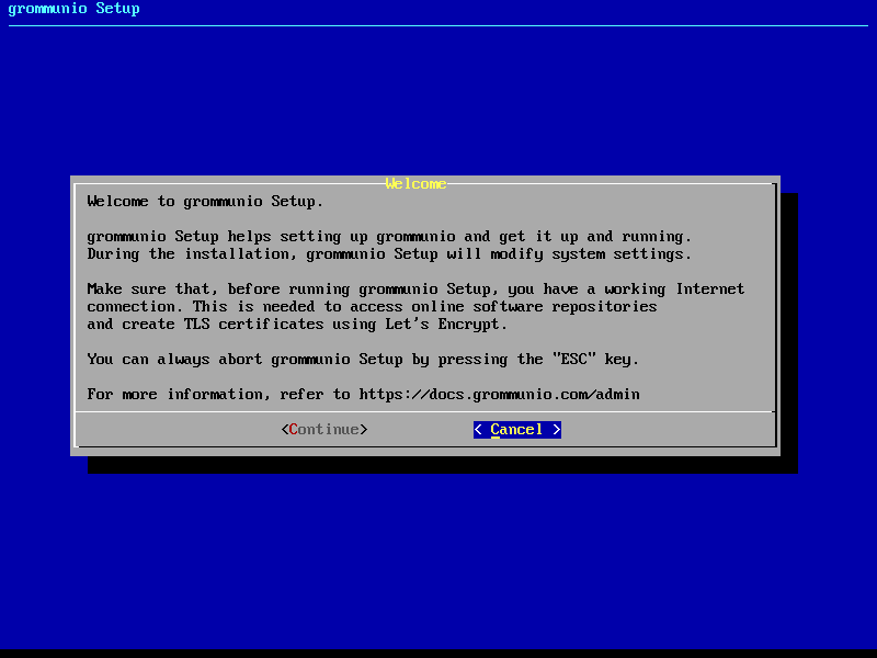 grommunio-setup: welcome screen