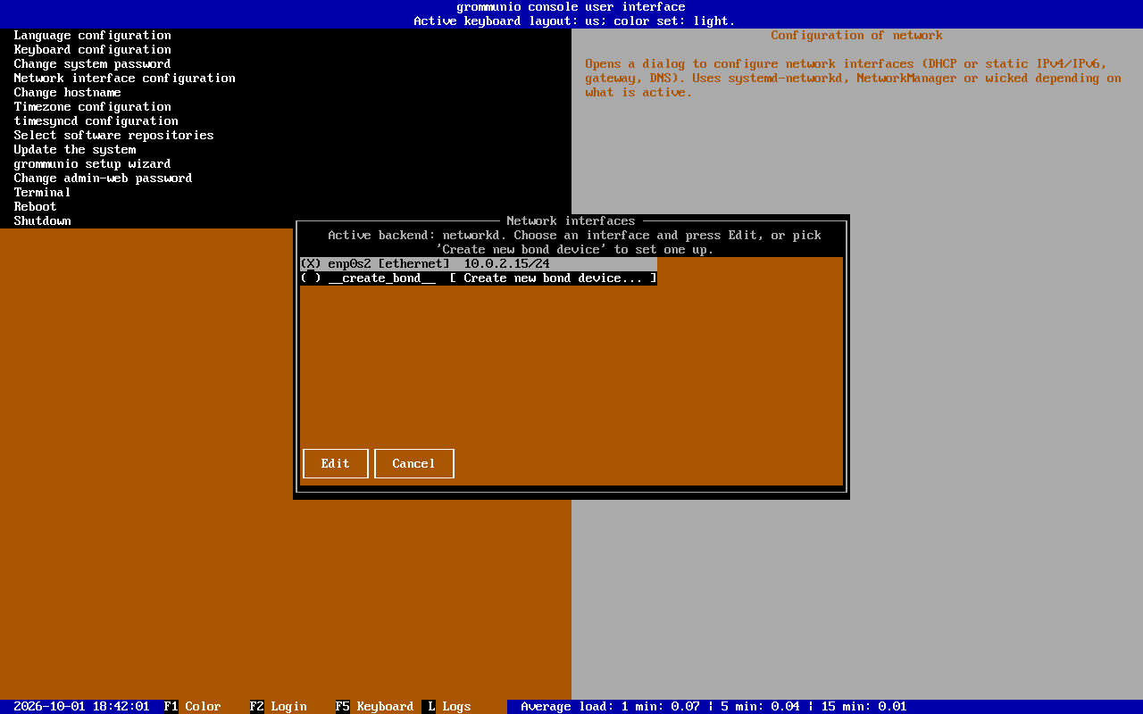 Network interface list