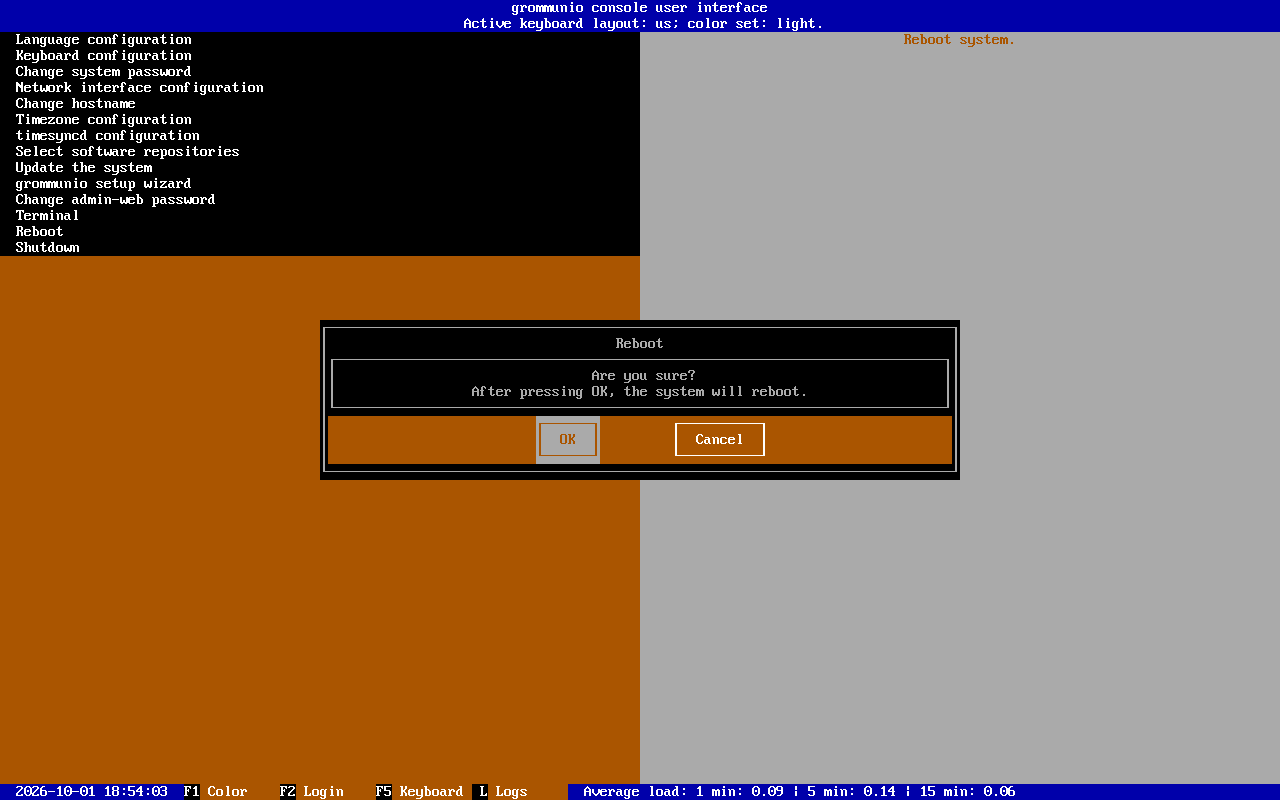 Rebooting grommunio Appliance