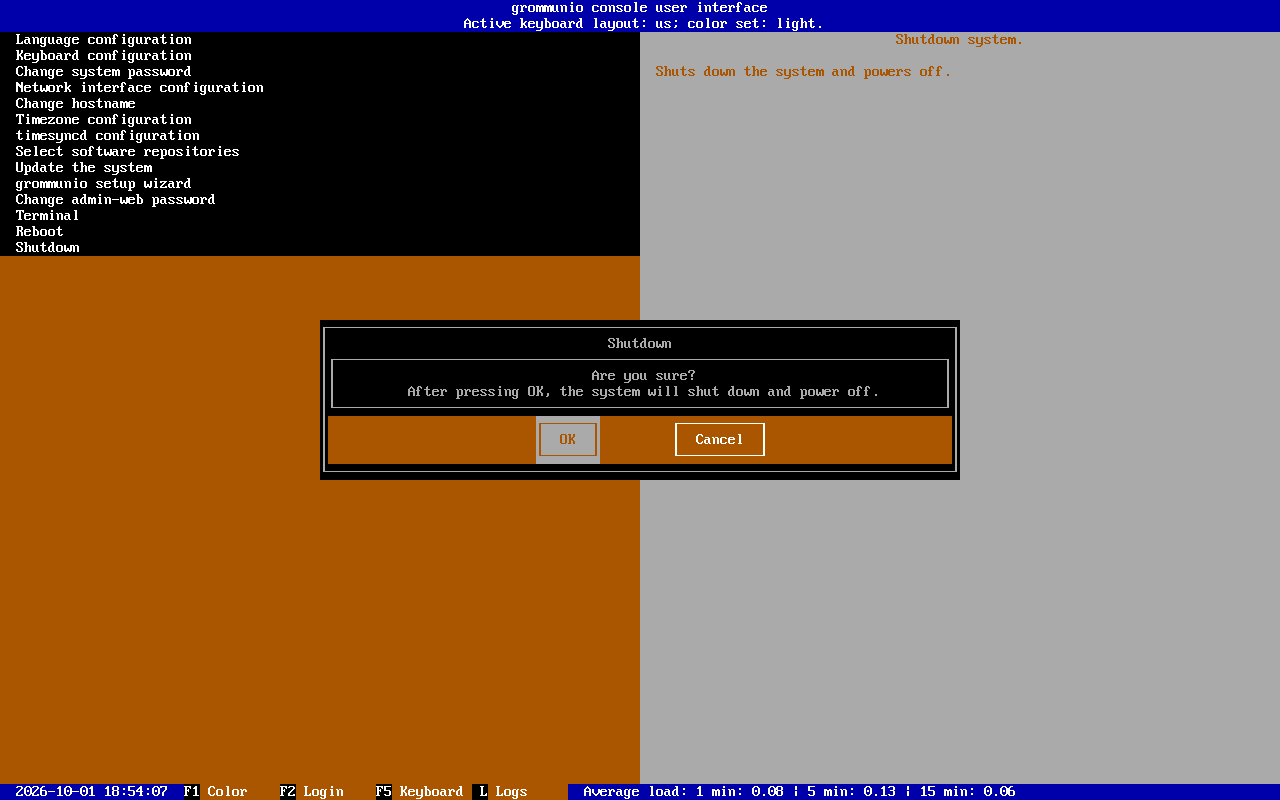 Shut down grommunio Appliance