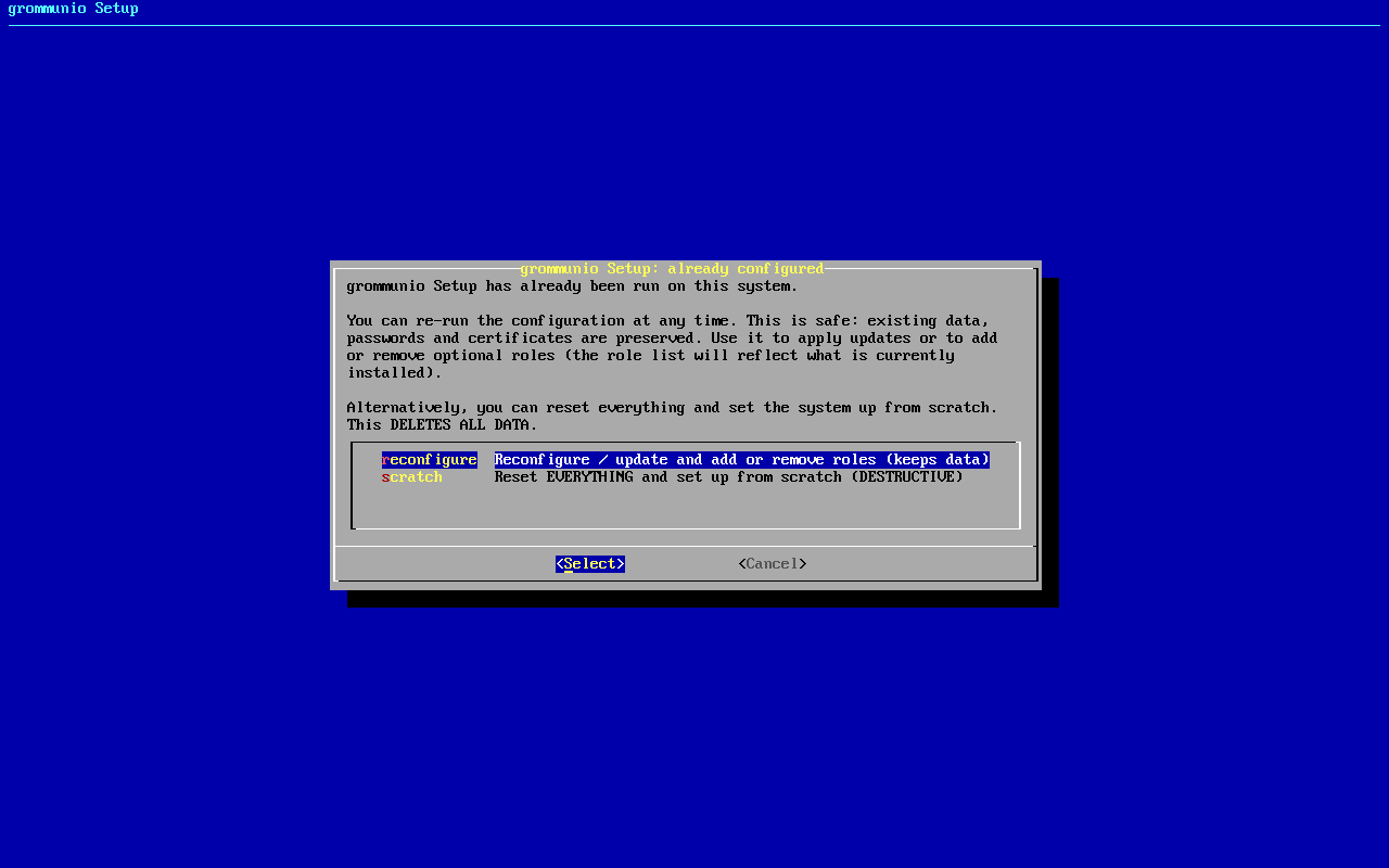 grommunio-setup: choice when the appliance is already configured
