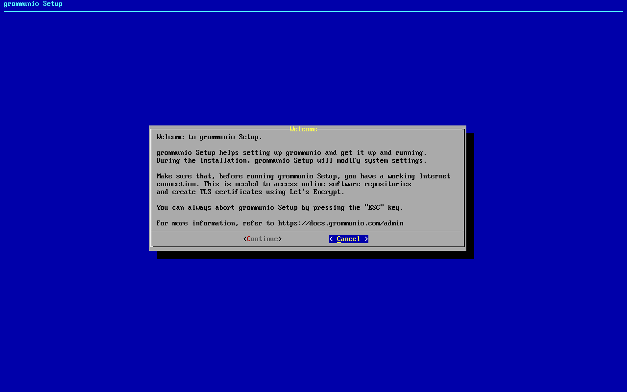 grommunio-setup: welcome screen