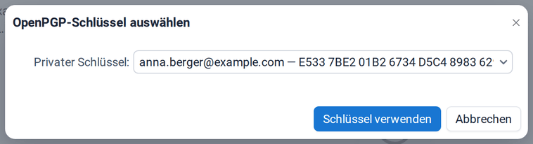 Der Dialog OpenPGP-Schlüssel auswählen