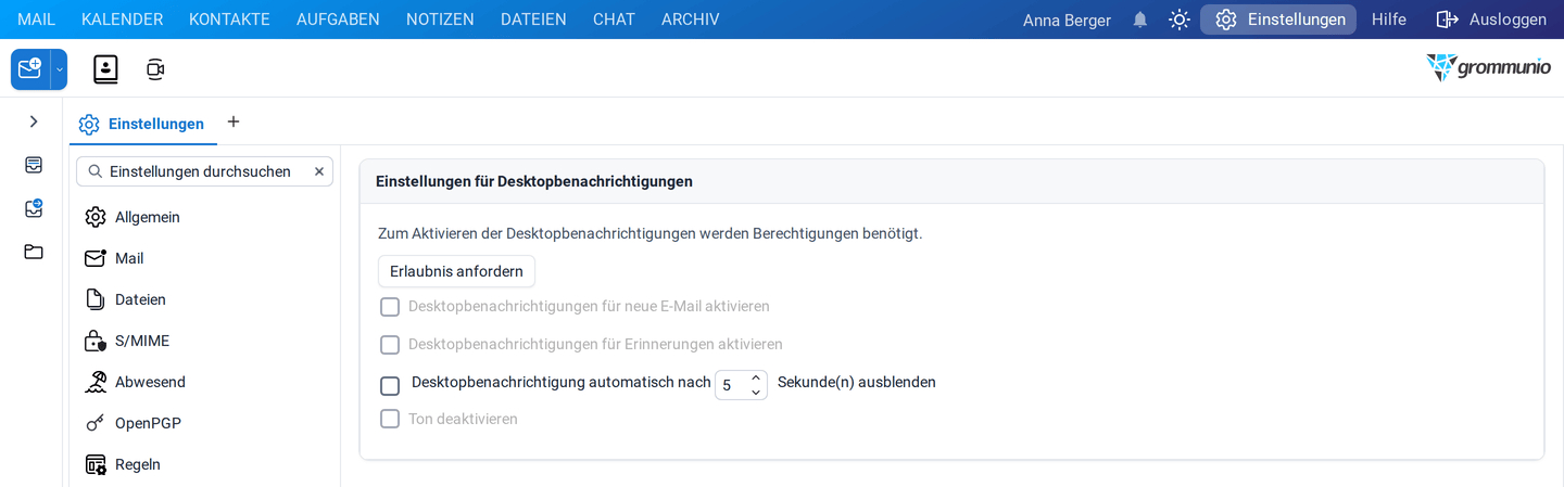 Die Einstellungen Desktopbenachrichtigungen