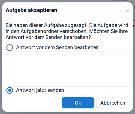 Der Dialog, die Antwort sofort zu senden oder vorher zu bearbeiten