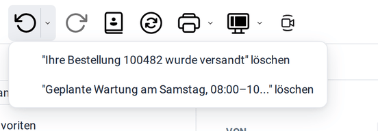 Das Menü Rückgängig mit zwei Löschaktionen