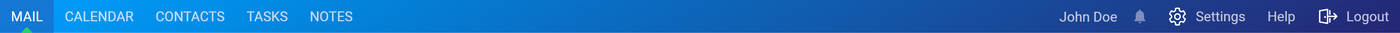 Top menu bar with the Mail, Calendar, Contacts, Tasks and Notes application areas and personal controls on the right