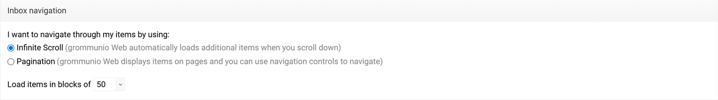 General settings continued: language, startup folder, theme, icons, and inbox navigation options
