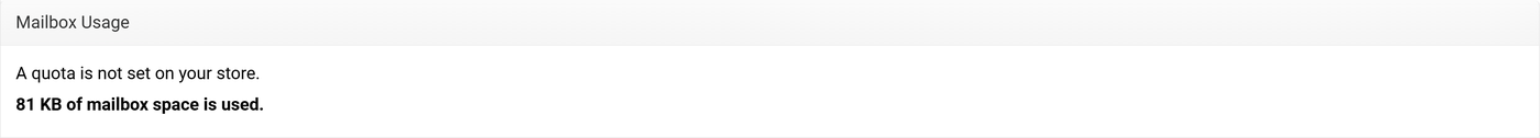 Mailbox Usage panel displaying mailbox storage consumption