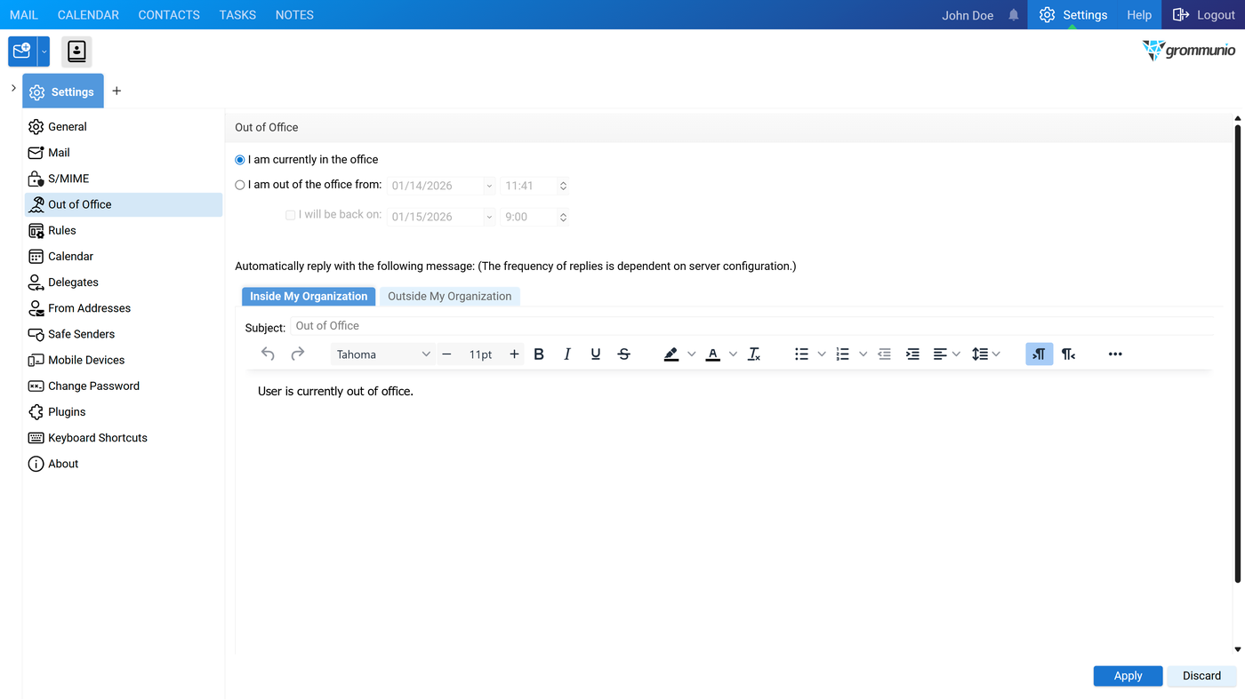 Inbox Rule dialog showing fields for rule name, conditions, actions, exceptions, and the stop processing option