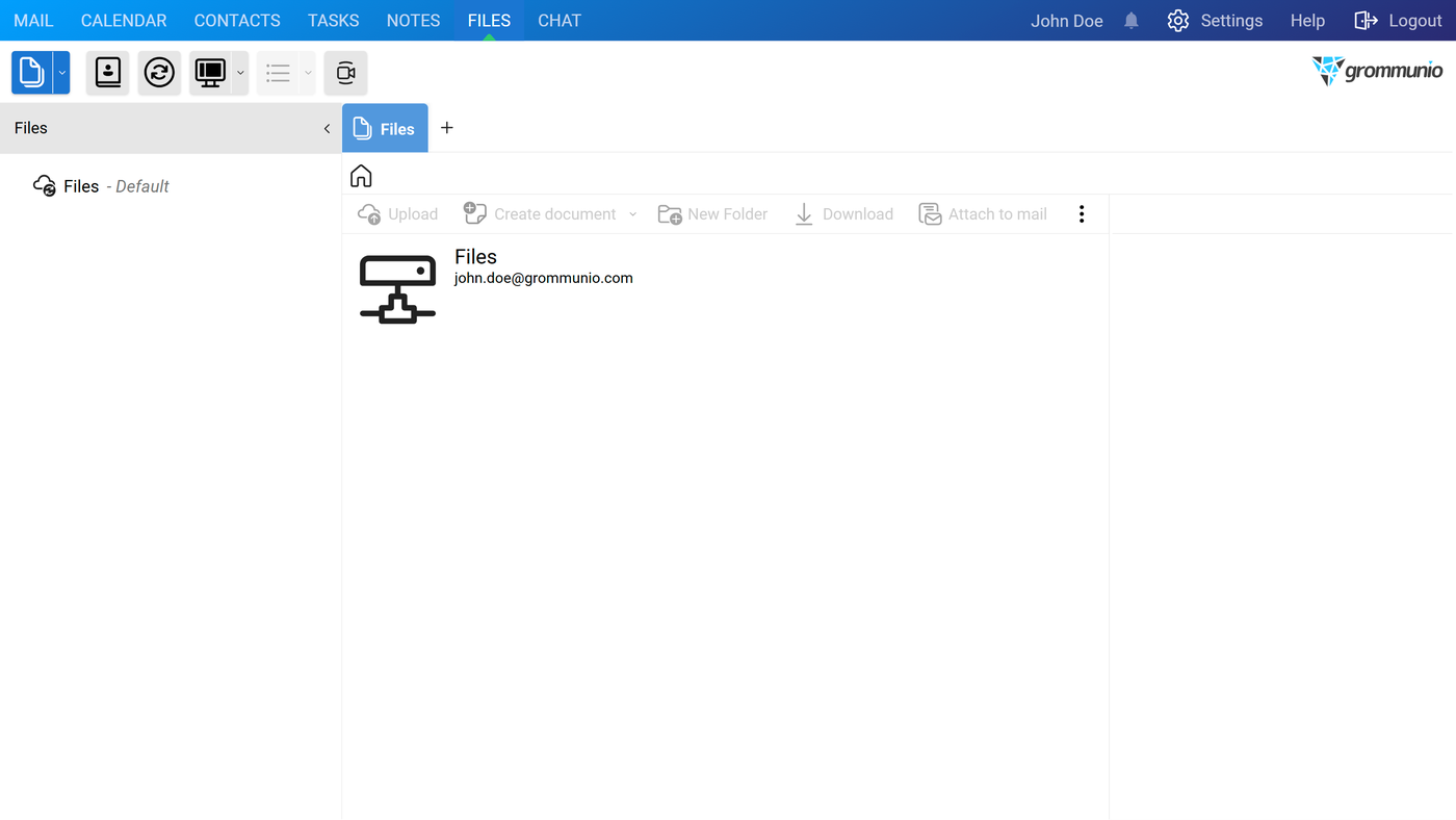 The Files tab displaying a connected account after configuration