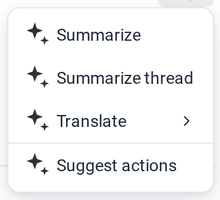 The AI Assistant menu with Summarize, Summarize thread, Translate and Suggest actions