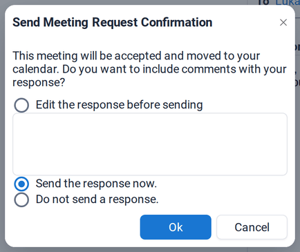 The dialog asking whether to edit the response, send it now or not send a response