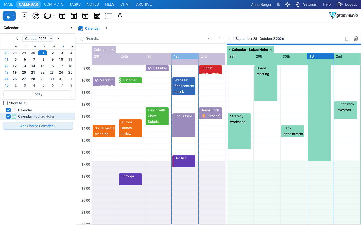The own calendar and the calendar of Lukas Hofer side by side