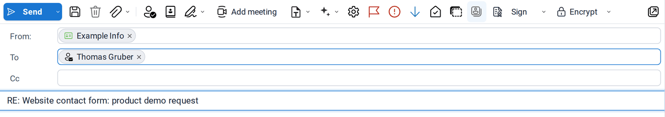 A new mail with Example Info in the From field