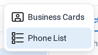 The Switch view menu with Business Cards and Phone List