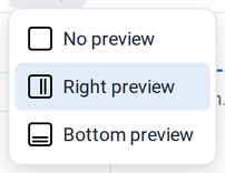 The Switch view menu with No preview, Right preview and Bottom preview