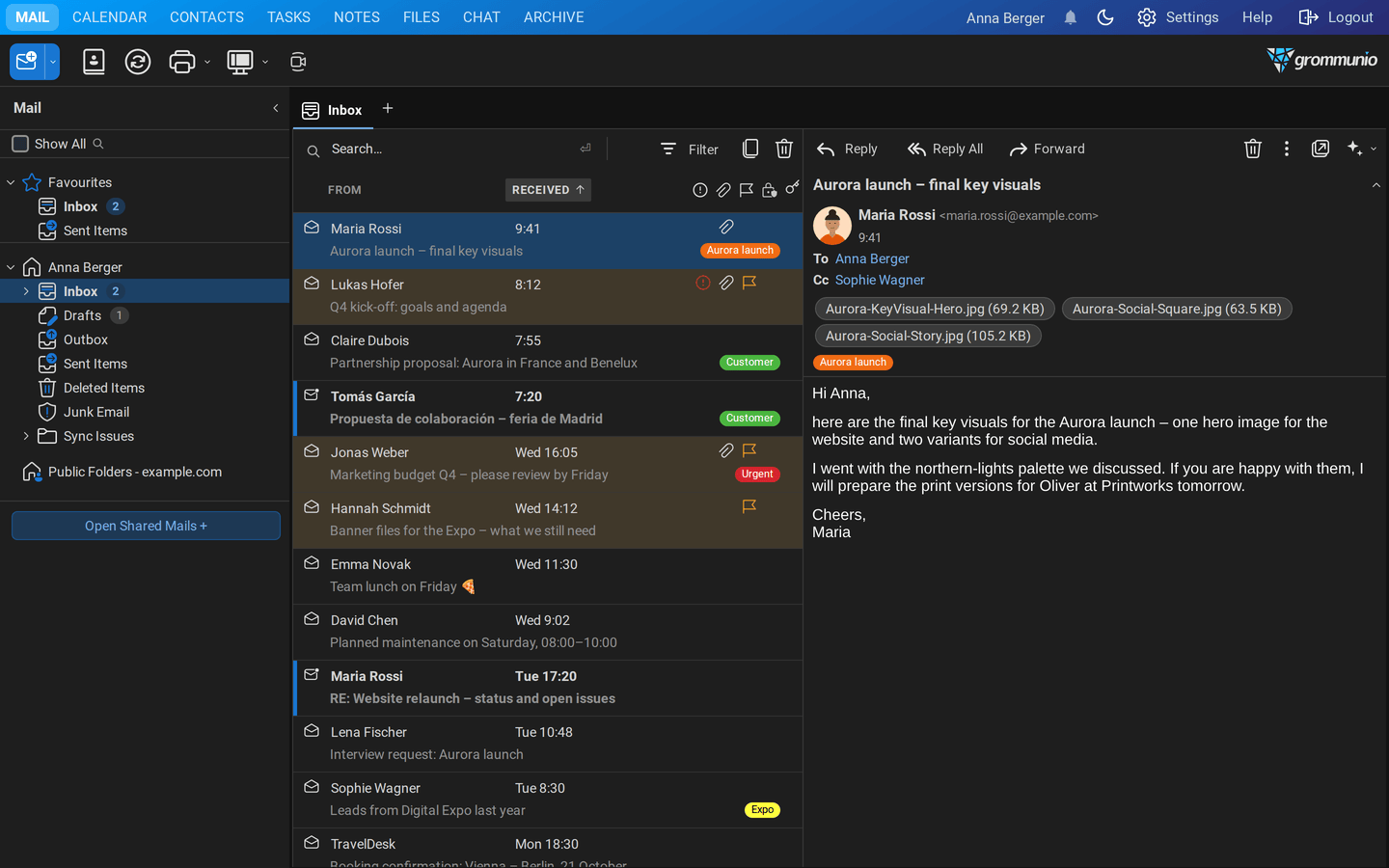 grommunio Web in dark mode