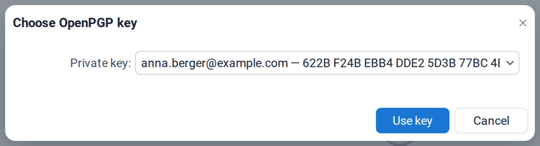 The Choose OpenPGP key dialog