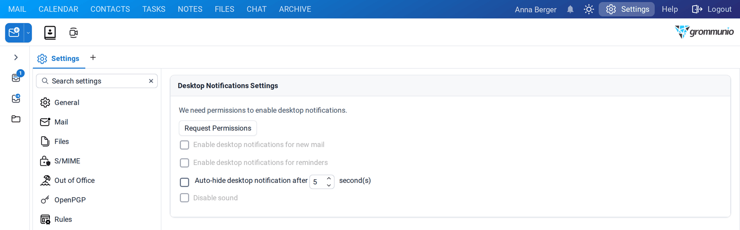 The Desktop Notifications settings