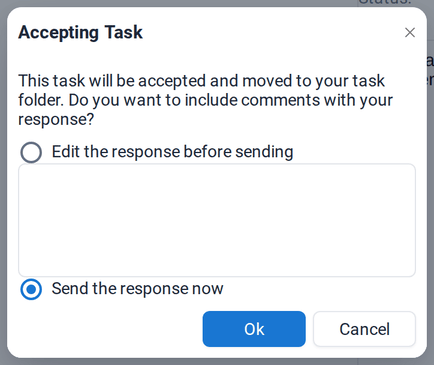 The dialog to send the response now or edit it first