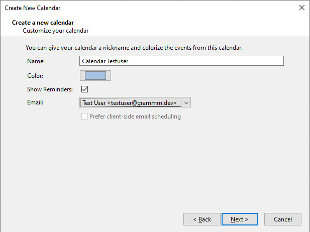 Thunderbird: Personal configuration of remote calendar