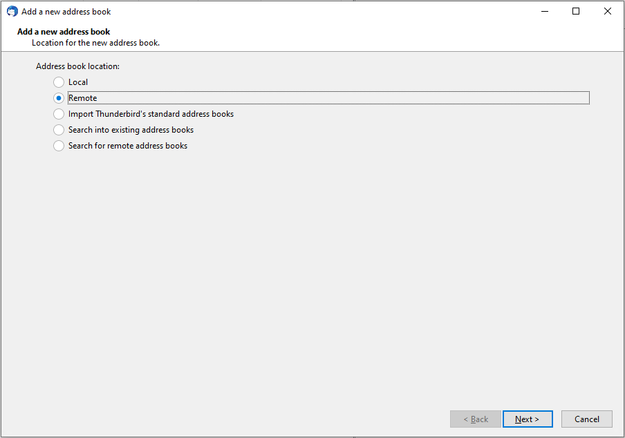 Thunderbird: Selection of remote address book