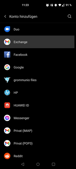 Android: Add Exchange account