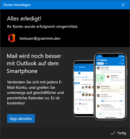 Microsoft Mail: Account setup complete