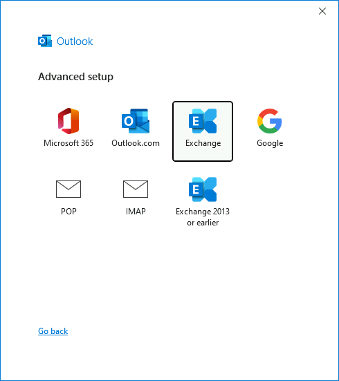 Outlook: Exchange account type