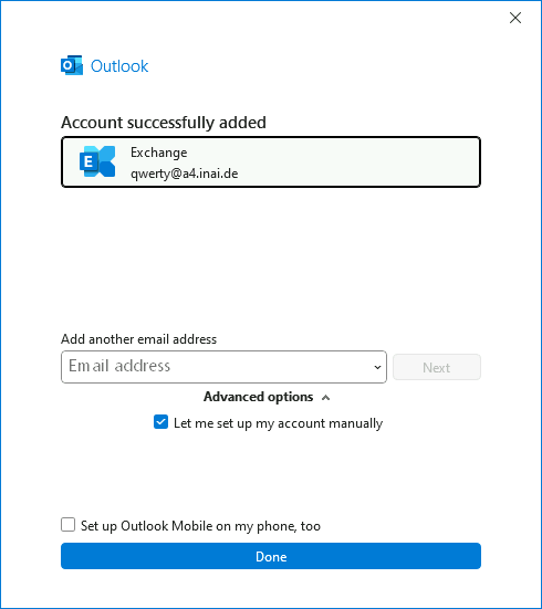 Outlook: Account setup complete